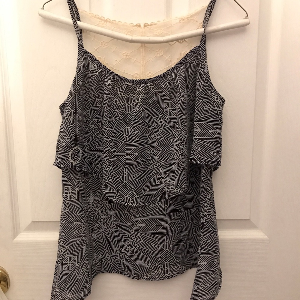 Navy patterened silk tank